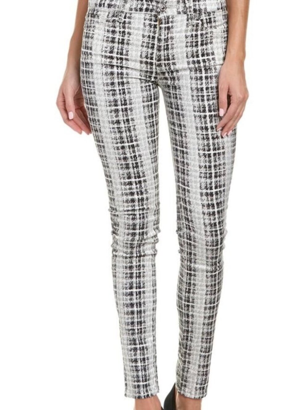 7 For All Mankind The Skinny Printed Jeans Black White Tweed Crosshatch 26X30